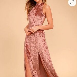 Lulus Radiate Beauty Dusty Pink Floral Jacquard Satin Slit Maxi Dress L formal